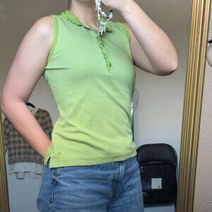 Women's striped light green polo tank